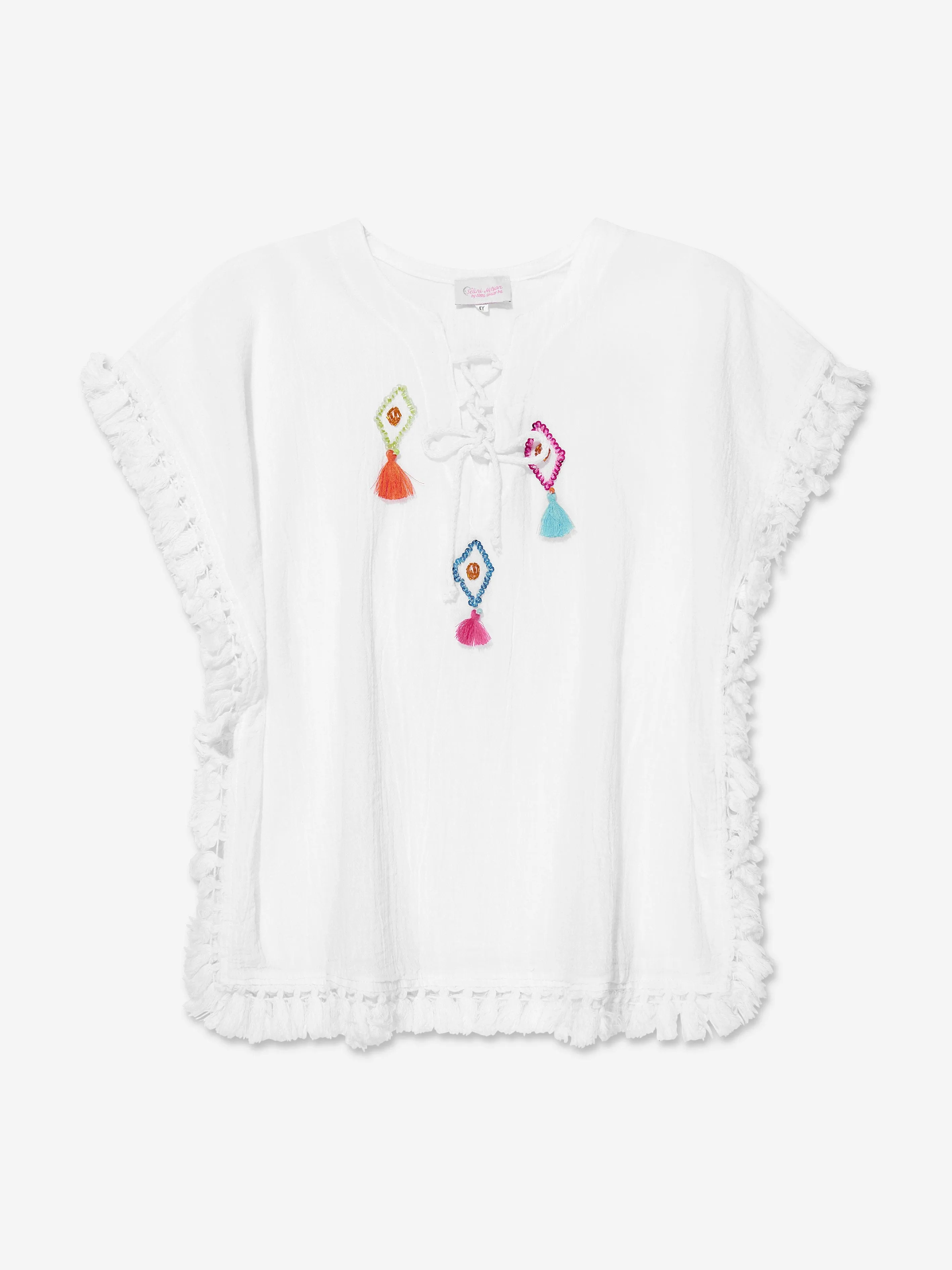 Selini Action Girls Tassel Kaftan in White