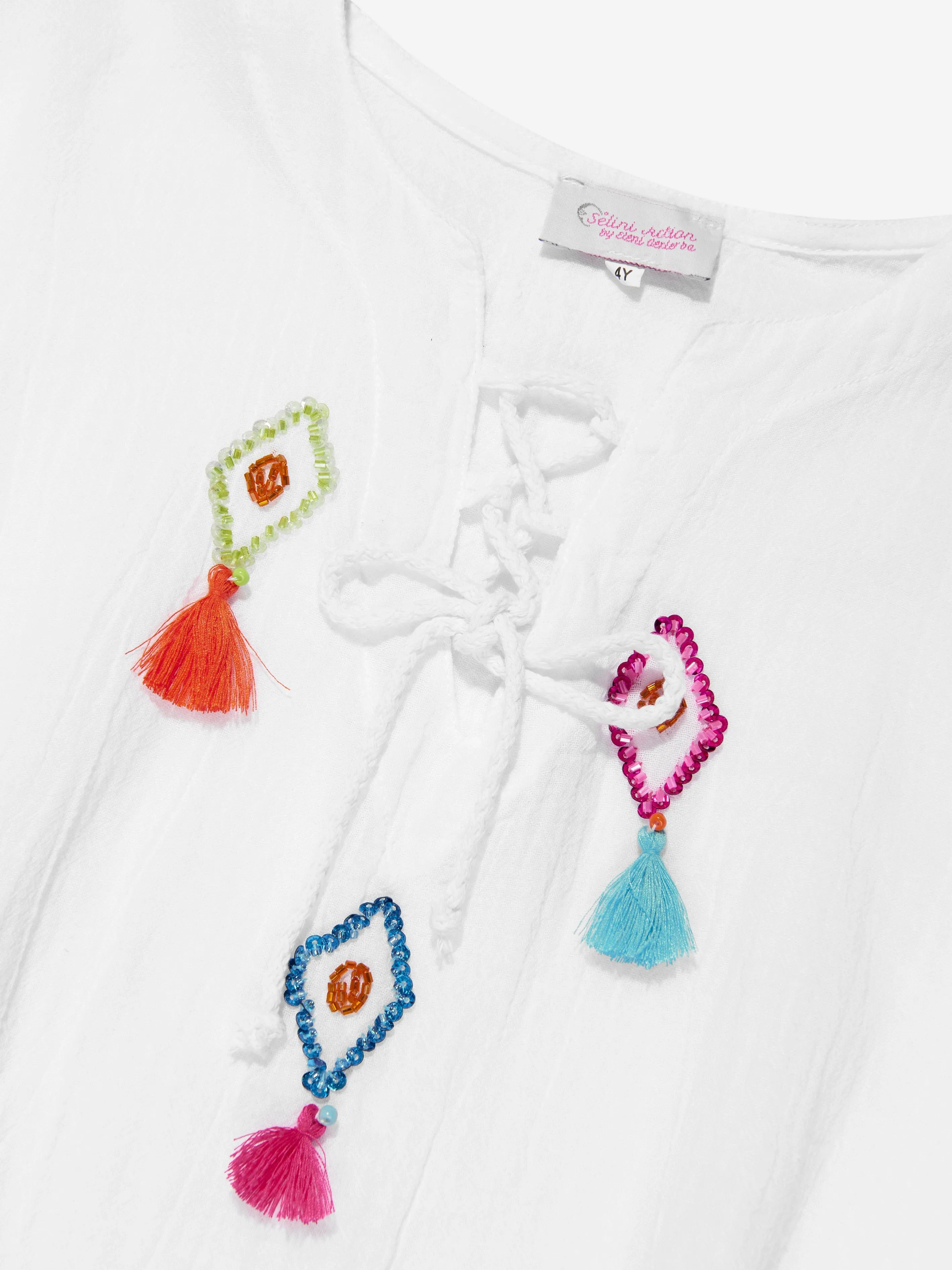 Selini Action Girls Tassel Kaftan in White