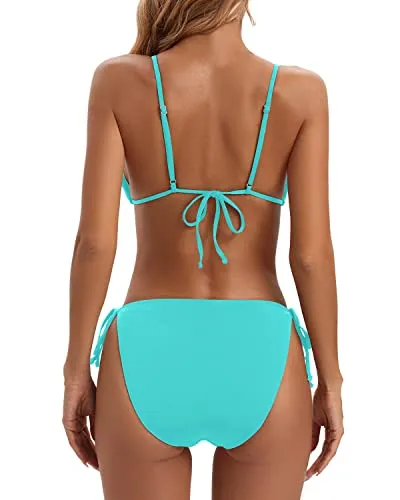 Sexy Two Piece Bikini Set For Women With String Bikini Set-Aqua