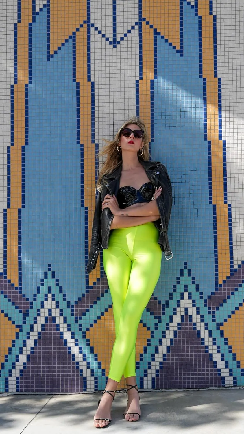 Shiny Leggings High Waist Neon Leggings Elastic Stretch Skinny Comfy Lightweight Pants Tights Disco Party Rave