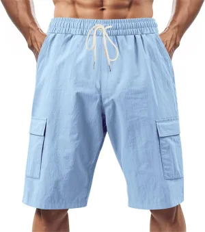 Shorts Men Casual Summer Split Elastic Waist Regular Comfort Solid Color Straight Leg Slacks Running Tactical Shorts