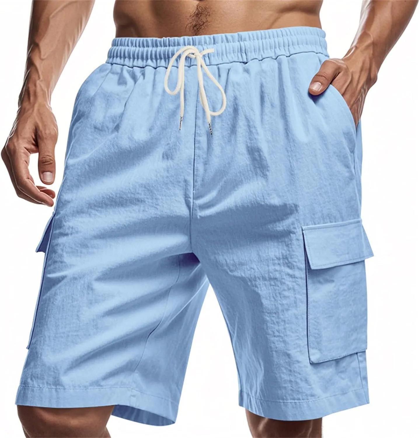 Shorts Men Casual Summer Split Elastic Waist Regular Comfort Solid Color Straight Leg Slacks Running Tactical Shorts