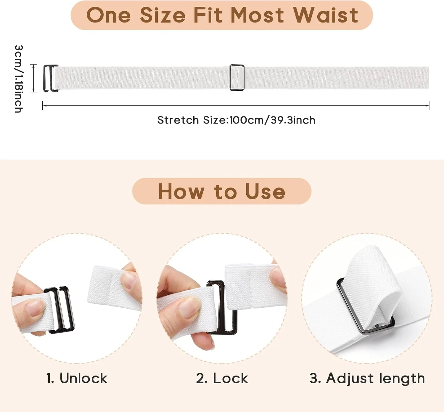 Sightor 2PCS Women No Show Stretch Belt, Adjustable Strap with Flat Buckle, Invisible Elastic Belt for Jeans Pants Dresses