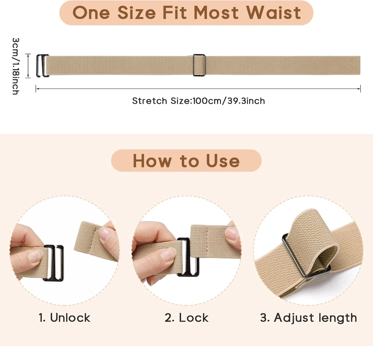 Sightor 2PCS Women No Show Stretch Belt, Adjustable Strap with Flat Buckle, Invisible Elastic Belt for Jeans Pants Dresses