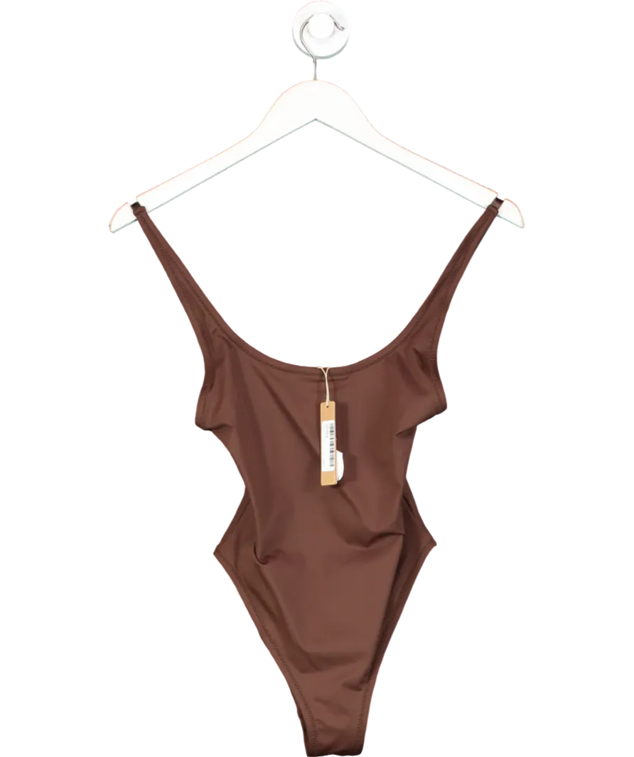 SKIMS Brown Recycled Scoop Neck Swimsuit UK XS