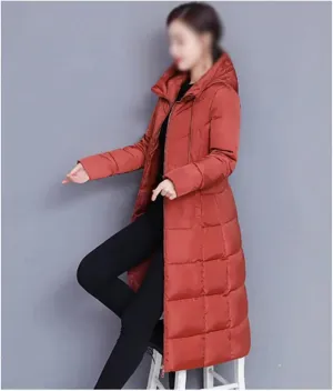 Slim Hooded Long Parkas Winter Elegant Overcoat Solid Cotton Jackets Warm Padded Coats(XXL 50-60kg)