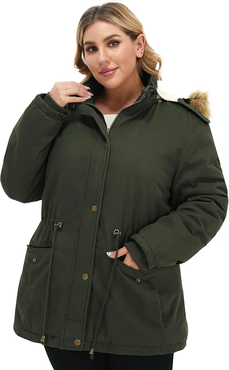 Soularge Women's Winter Plus Size Sherpa Lined Coats with Detachable Hood
