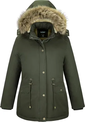 Soularge Women's Winter Plus Size Sherpa Lined Coats with Detachable Hood
