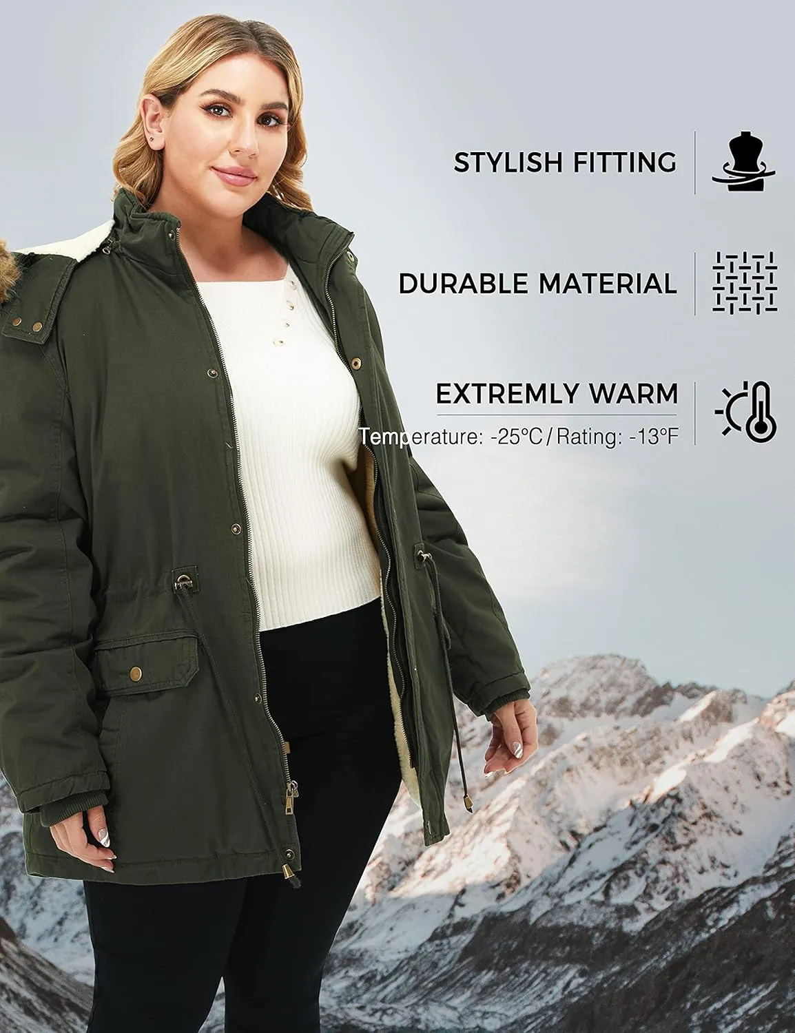 Soularge Women's Winter Plus Size Sherpa Lined Coats with Detachable Hood