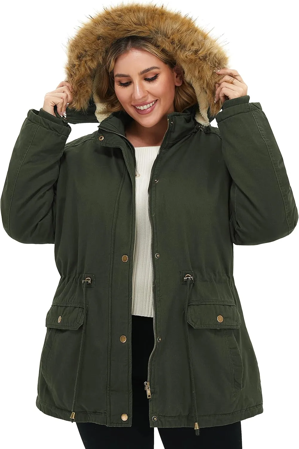 Soularge Women's Winter Plus Size Sherpa Lined Coats with Detachable Hood