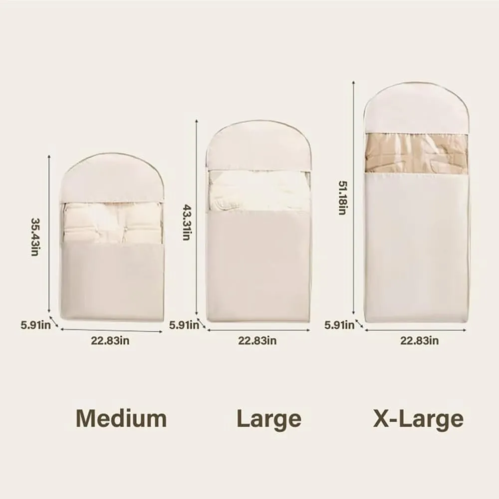 Space Saving Hanging Garment Bag with Self Compression Zipper, 2025 New Dust Cover, Space Saver Closet Organizers, Dust Cover Clothes Bags for Down Coat (Beige,Medium)