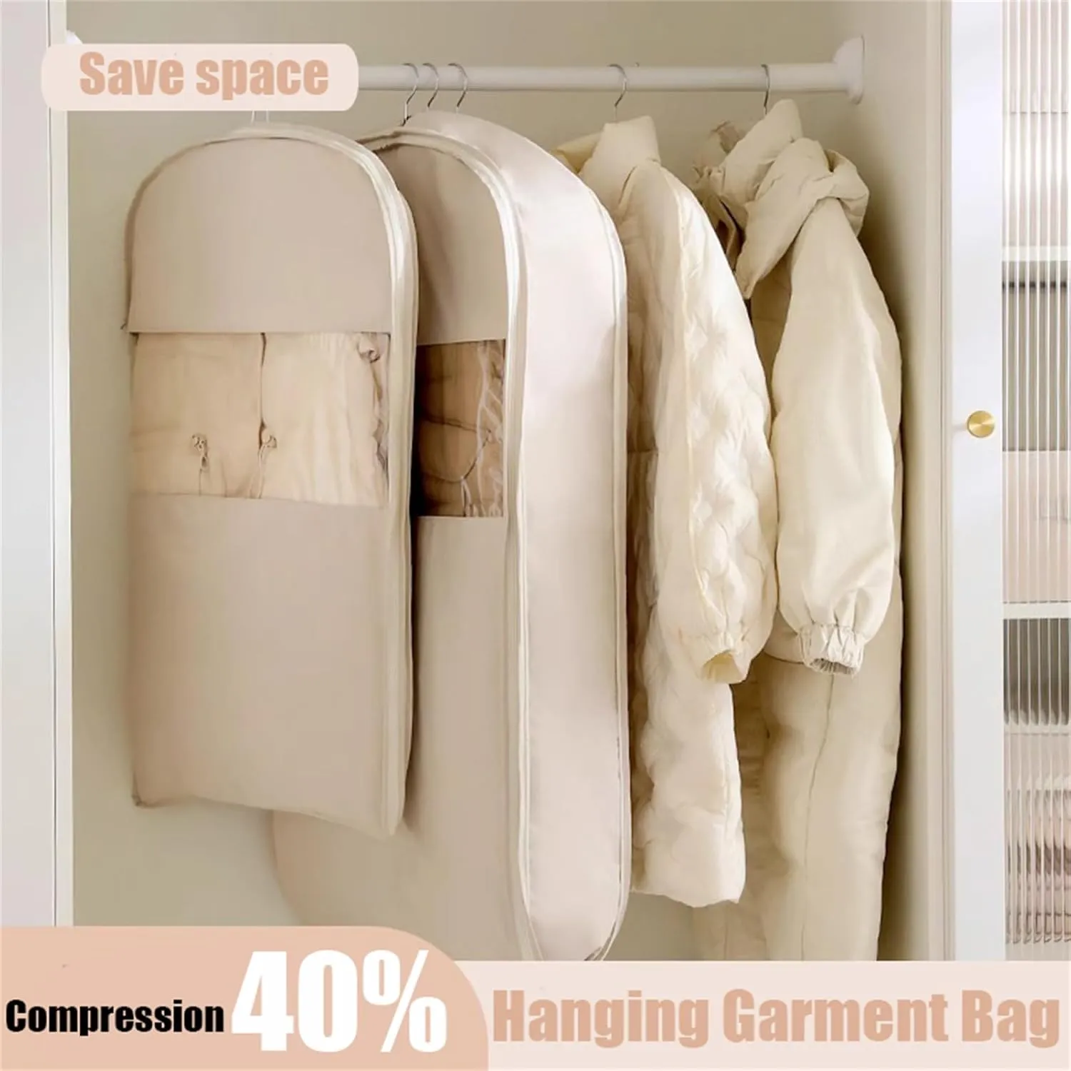 Space Saving Hanging Garment Bag with Self Compression Zipper, Taprinferior Hanging Garment Bag, Large Garment Bags (Pink,S)