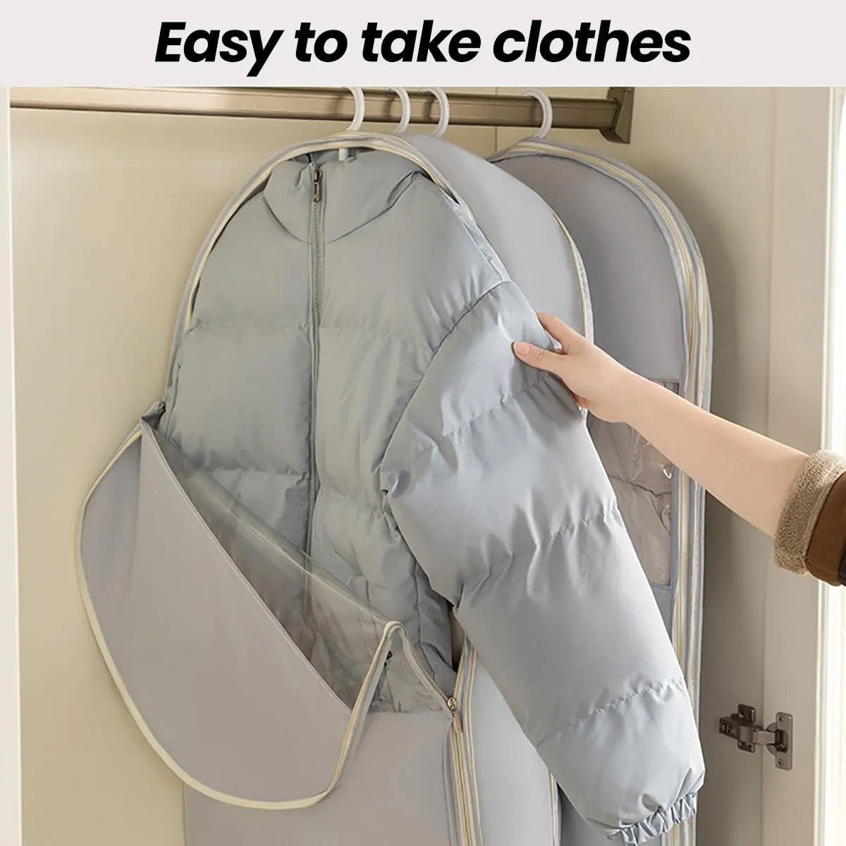 Space Saving Hanging Garment Bag with Self Compression Zipper, Ultra Space Coat Storage Bag Hanging for Moving or Storaging Clothes, Dust Cover Clothes Bags Travel Organizer(Pink,Large)
