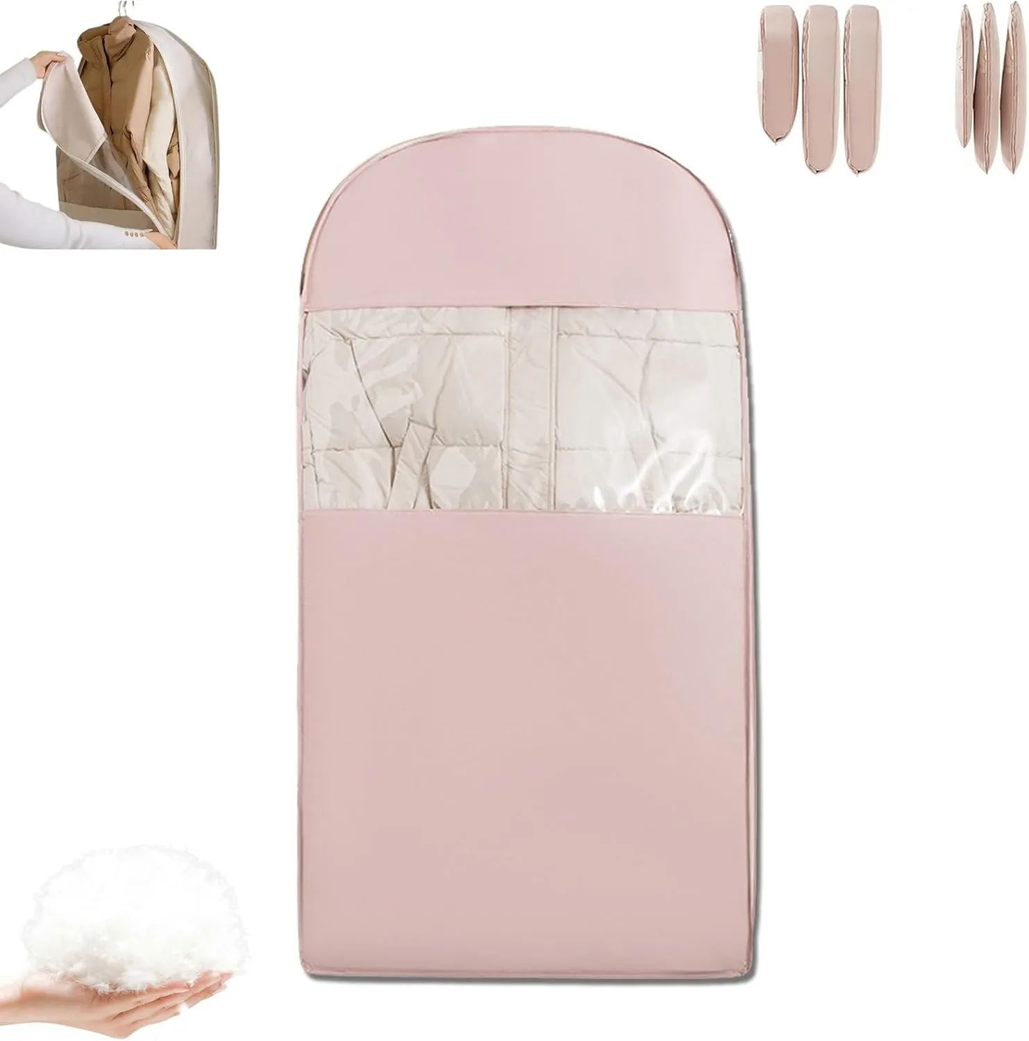 Space Saving Hanging Garment Bag with Self Compression Zipper, Ultra Space Coat Storage Bag Hanging for Moving or Storaging Clothes, Dust Cover Clothes Bags Travel Organizer(Pink,Large)