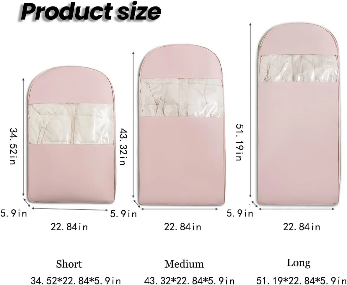 Space Saving Hanging Garment Bag with Self Compression Zipper, Ultra Space Coat Storage Bag Hanging for Moving or Storaging Clothes, Dust Cover Clothes Bags Travel Organizer(Pink,Large)