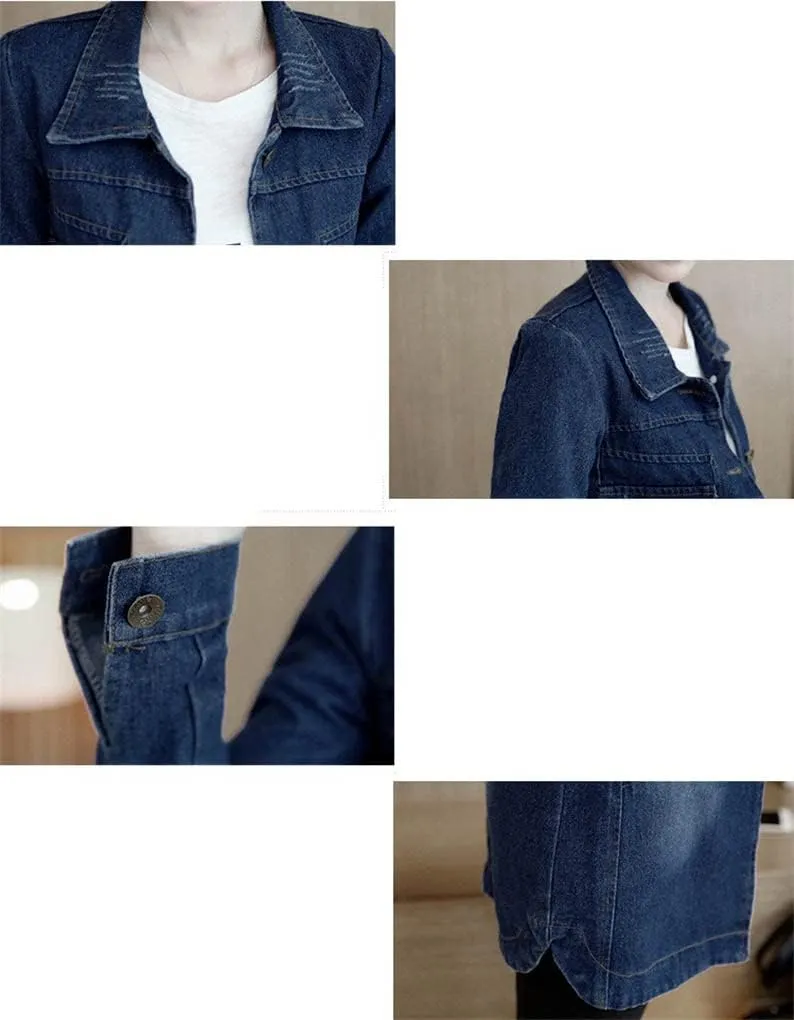 Spring Autumn Denim Jacket Women Slim Long Coat Casual Frayed Jean Jackets Coats