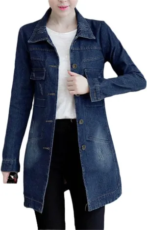 Spring Autumn Denim Jacket Women Slim Long Coat Casual Frayed Jean Jackets Coats