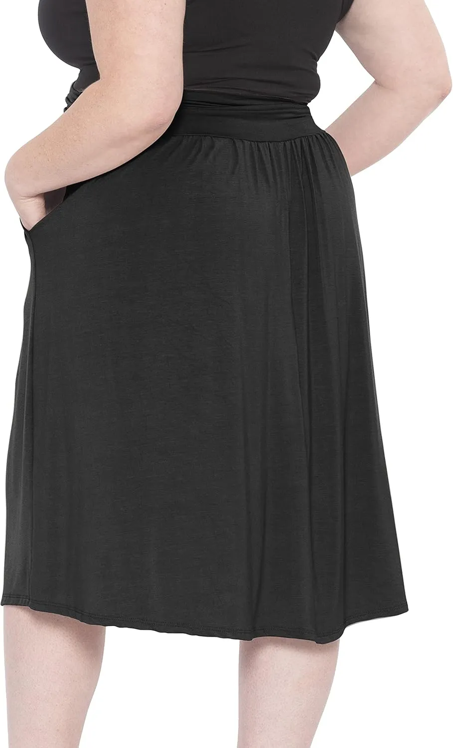STRETCH IS COMFORT Womens and Plus Size Casual Ruched Below Knee Length Midi Skirt with Pockets
