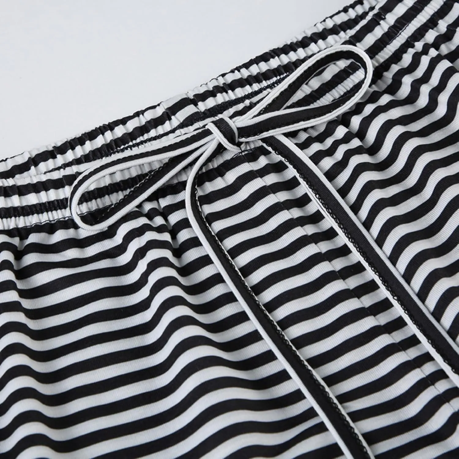 Striped Wide Leg Pants for Women - Casual Loose Fit High-Waisted Drawstring Pajama Pants - Straight Trousers