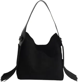 Suede Tote Bag for Women Slouchy Fringe Purse Leather Belt Shoulder Bag Top Handle Tassel Crossbody Purse Bucket Bag