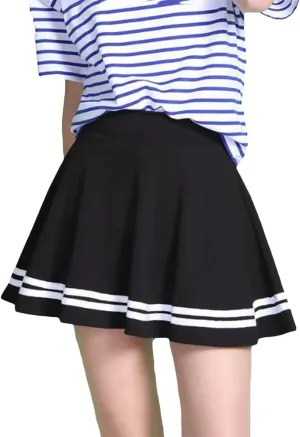 Summer Women Skirt Elastic Midi Skirts Pleated Black Sexy Stripe Mini Short School Skirts
