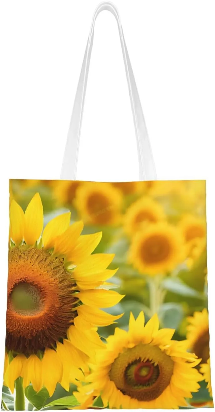 (Sunflower) Reusable Canvas Tote Bag For Women Lightweight Handbag Shopping Bag Stylish Shoulder Bag