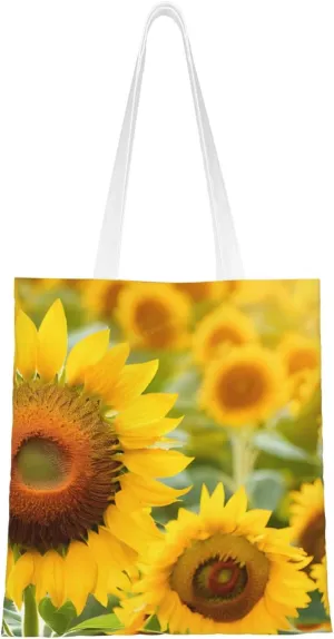 (Sunflower) Reusable Canvas Tote Bag For Women Lightweight Handbag Shopping Bag Stylish Shoulder Bag
