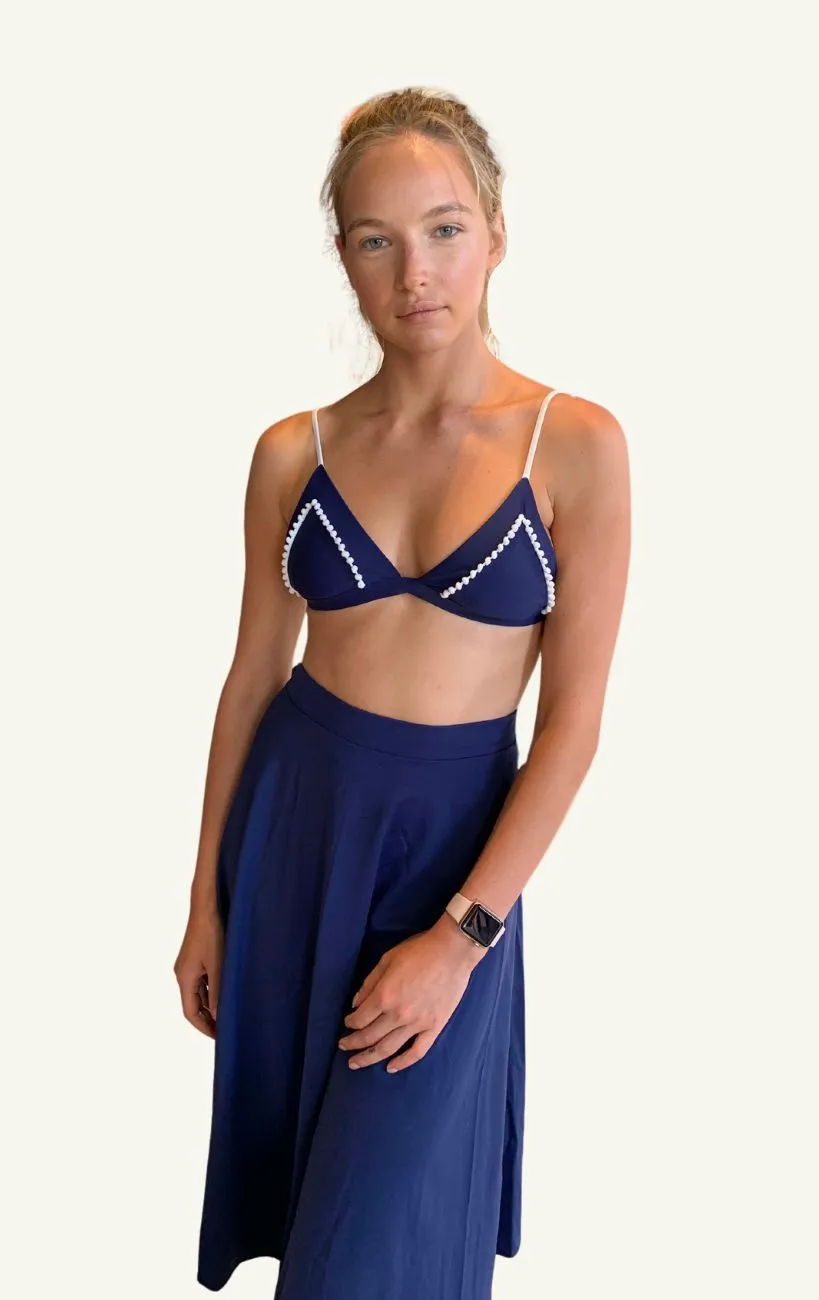 Surf Souleil Malina Pom Bralette Navy/White