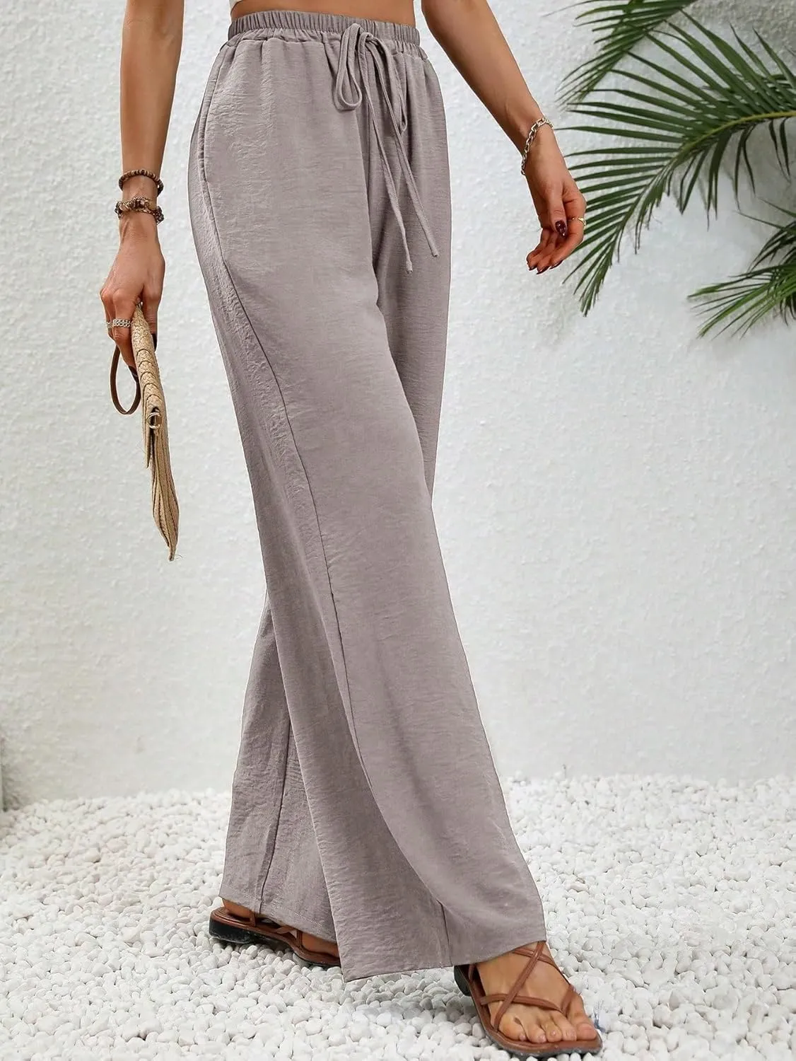 SweatyRocks Women's Wide Leg Palazzo Pants High Elastic Waist Ruched Flowy Trousers with Pockets