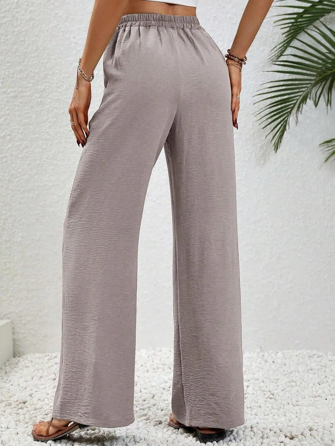 SweatyRocks Women's Wide Leg Palazzo Pants High Elastic Waist Ruched Flowy Trousers with Pockets