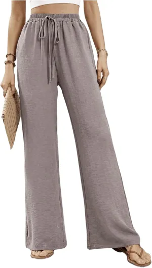 SweatyRocks Women's Wide Leg Palazzo Pants High Elastic Waist Ruched Flowy Trousers with Pockets