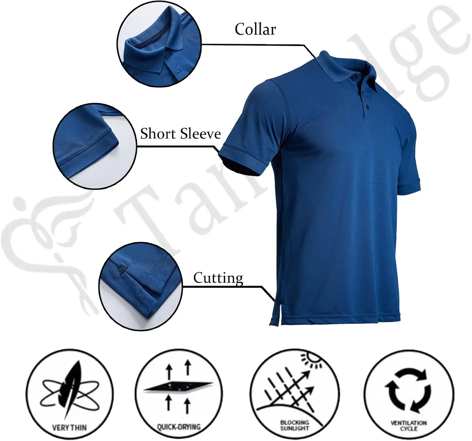 TanBridge Mens Polo T-Shirts Short Sleeve Button Down Quick Dry Lightweight Regular Fit Golf Casual Tactical Work Active