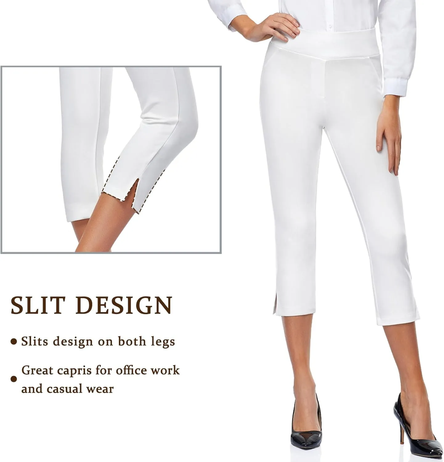 Tapata Women's Capri Dress Pants 19"/20.5" Stretch High-Waist Crop Office Work Pants Summer Casual Capris Slacks Yoga