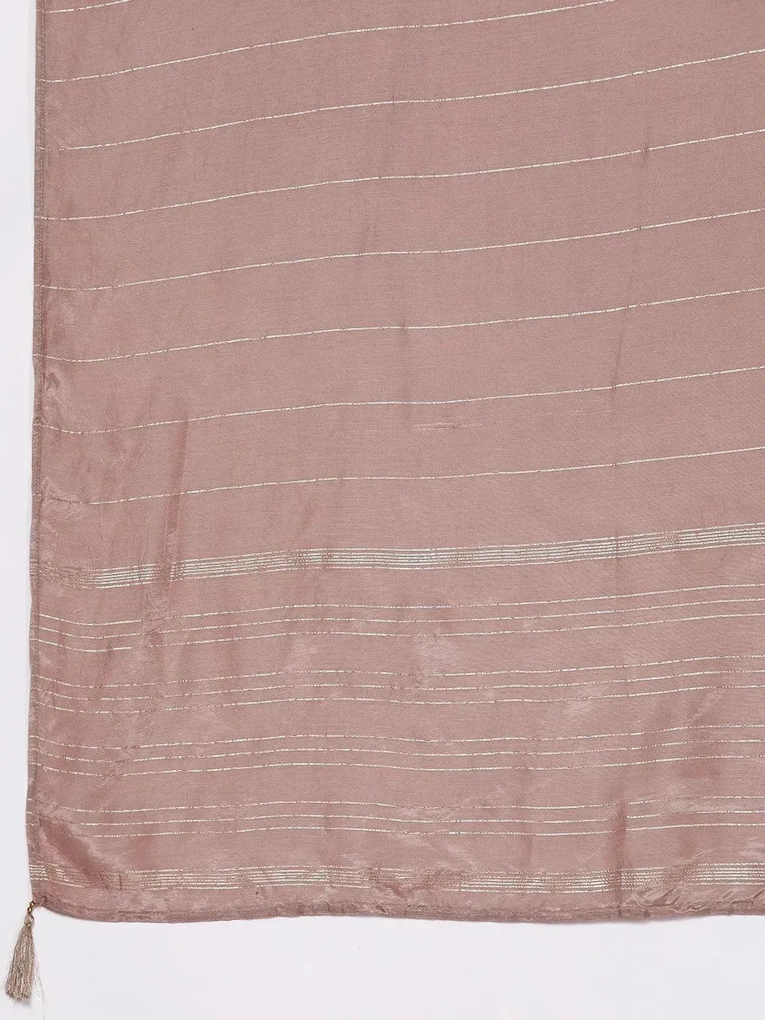 Taupe Embroidered Silk Blend Straight Kurta With Trousers & Dupatta