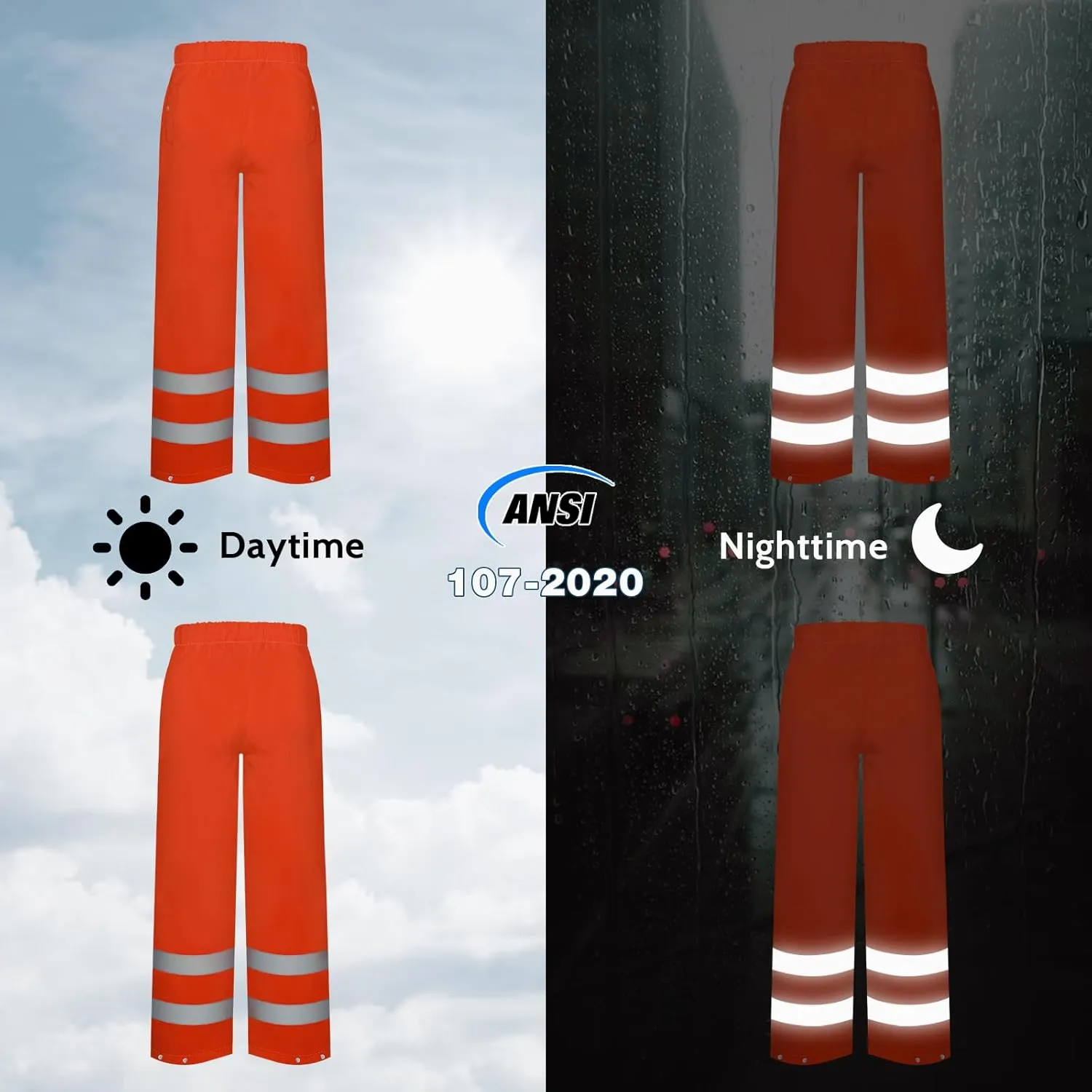 TCCFCCT Hi Vis Rain Pants Rain Suits for Men Waterproof, High Vis Rain Pants with Hood, High Visibility Rain Gear for Safety Work, Class 3 Reflective raincoat for Outdoors, L-XL Orange P