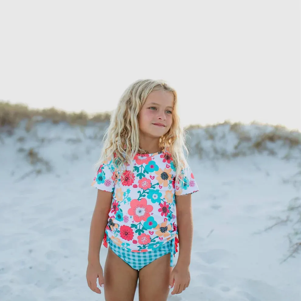 Teal Gingham & Floral Swimsuit