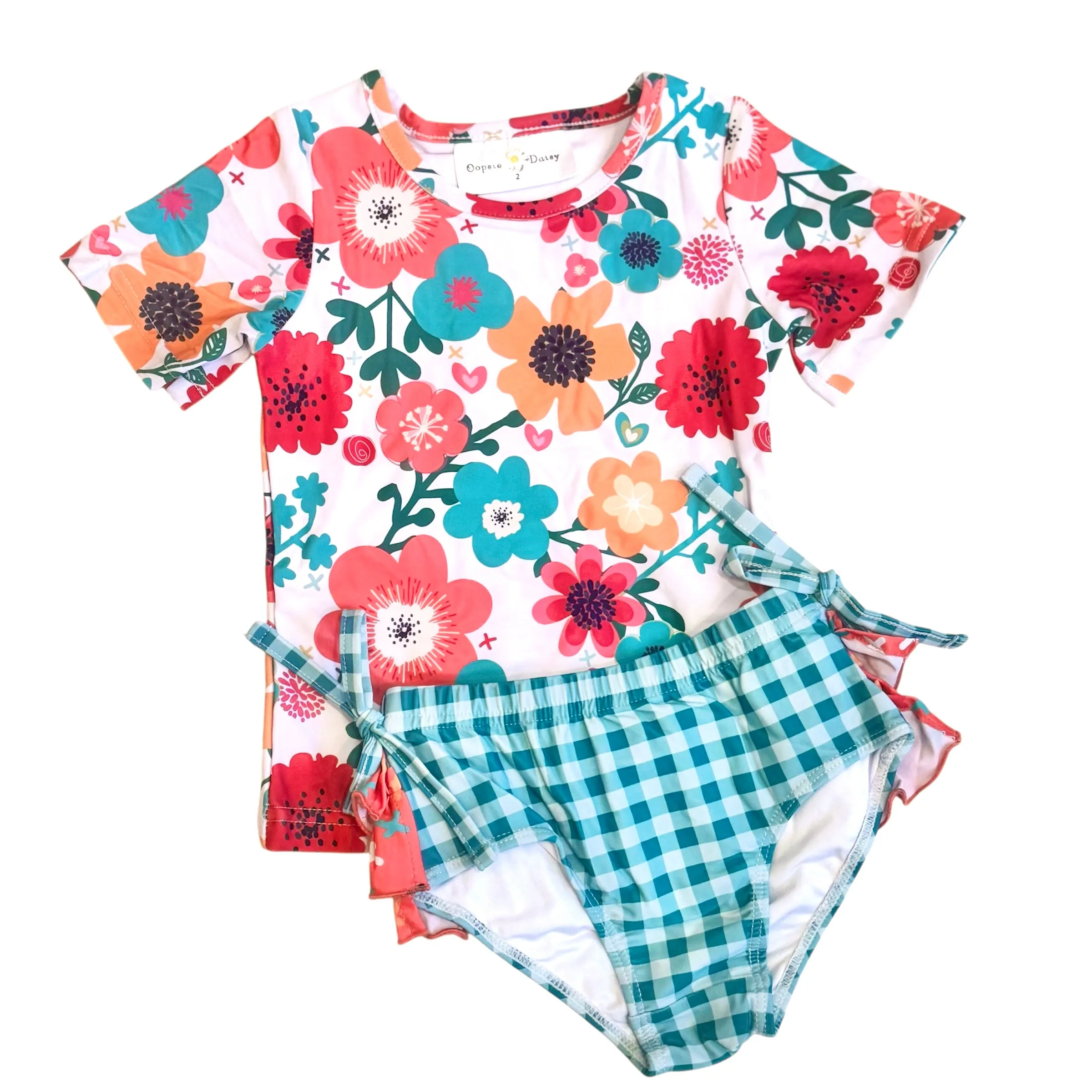 Teal Gingham & Floral Swimsuit