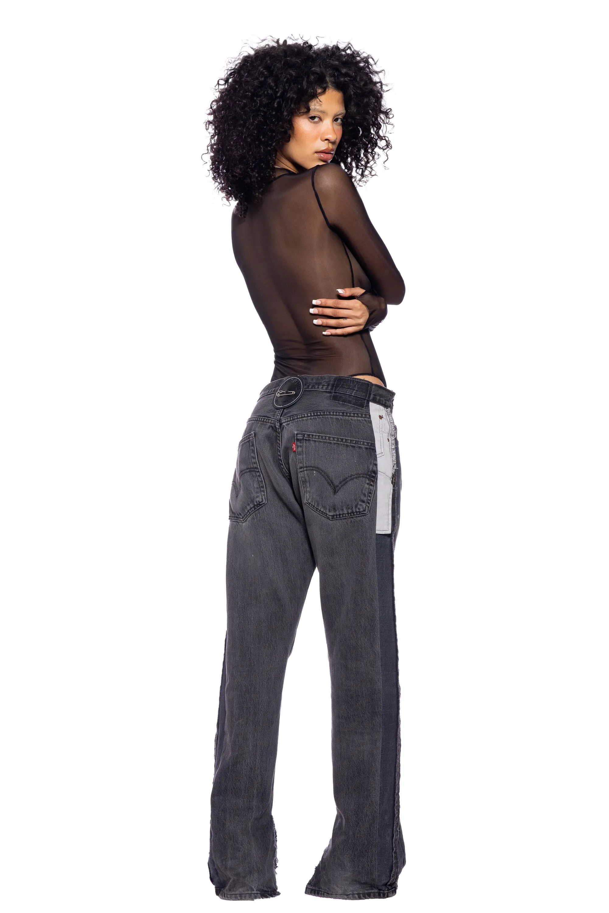 THE BODYSUIT IN BLACK VINTAGE DENIM