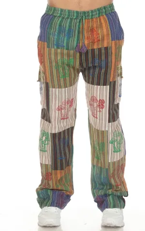 THE COLLECTION ROYAL Men Hippie Patchwork Bohemian Casual Rave Festival Harem Drawstring Boho Trouser Pants