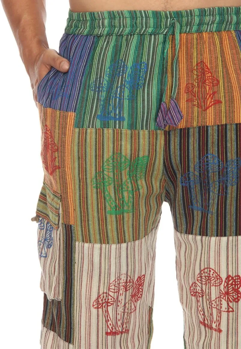 THE COLLECTION ROYAL Men Hippie Patchwork Bohemian Casual Rave Festival Harem Drawstring Boho Trouser Pants