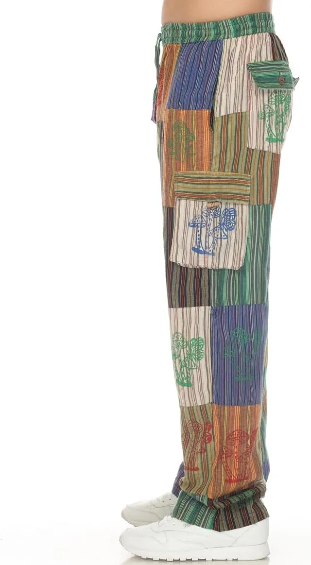 THE COLLECTION ROYAL Men Hippie Patchwork Bohemian Casual Rave Festival Harem Drawstring Boho Trouser Pants