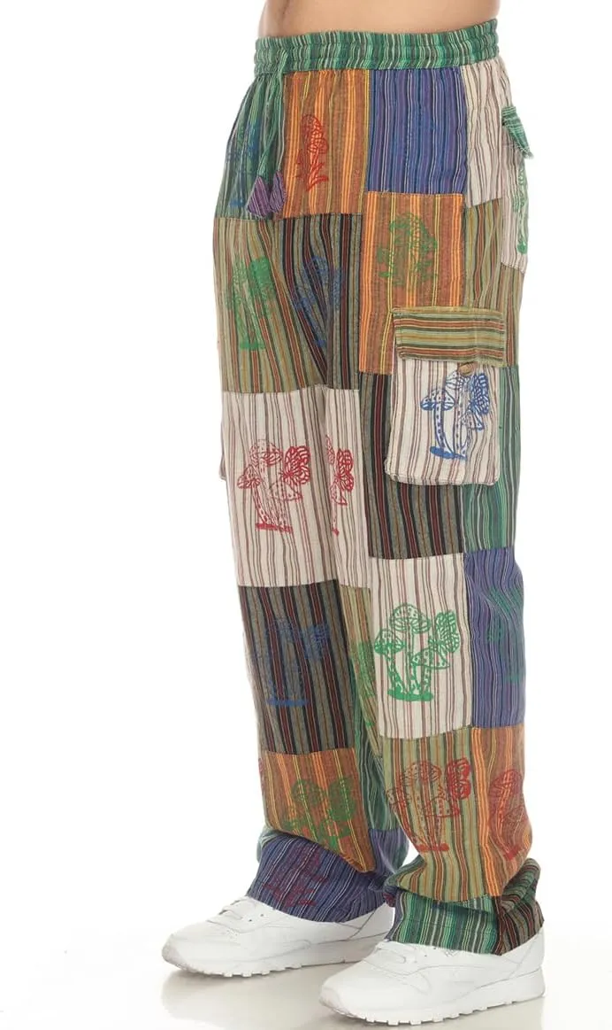 THE COLLECTION ROYAL Men Hippie Patchwork Bohemian Casual Rave Festival Harem Drawstring Boho Trouser Pants