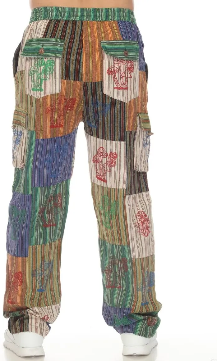THE COLLECTION ROYAL Men Hippie Patchwork Bohemian Casual Rave Festival Harem Drawstring Boho Trouser Pants