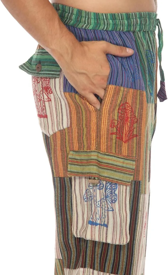 THE COLLECTION ROYAL Men Hippie Patchwork Bohemian Casual Rave Festival Harem Drawstring Boho Trouser Pants