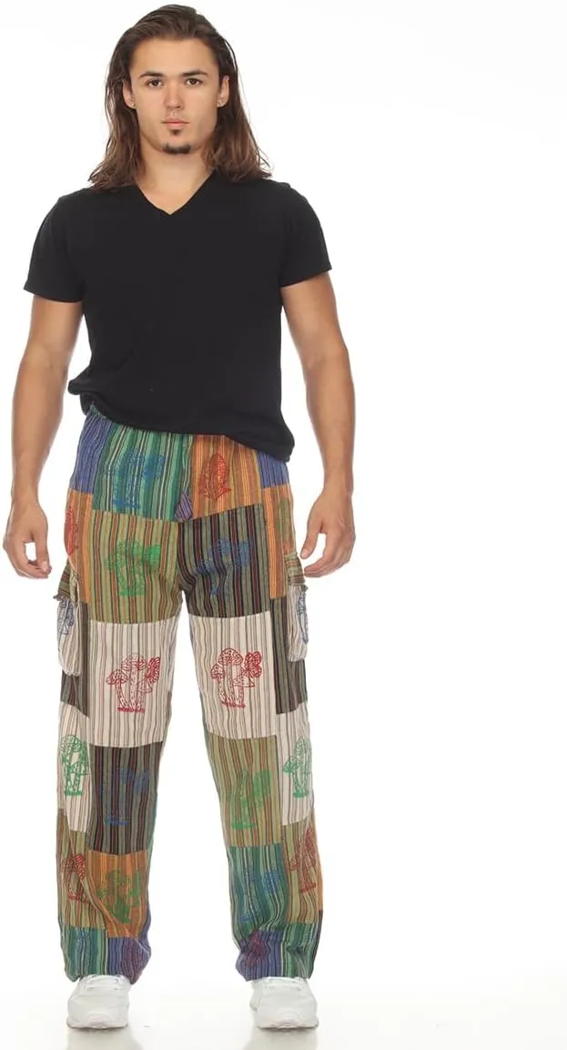THE COLLECTION ROYAL Men Hippie Patchwork Bohemian Casual Rave Festival Harem Drawstring Boho Trouser Pants