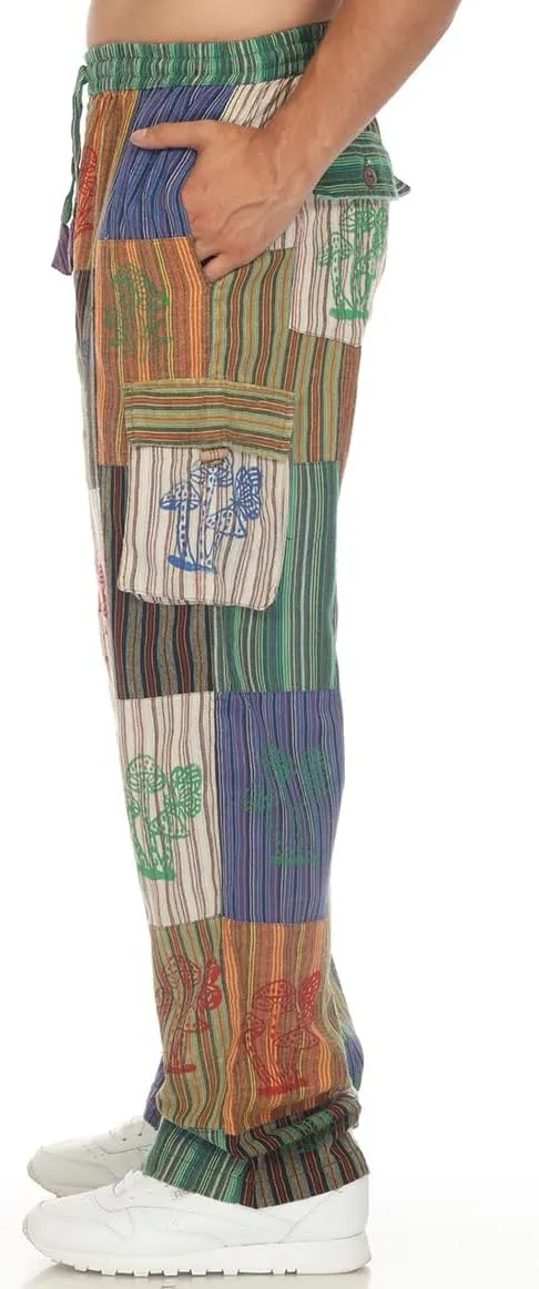 THE COLLECTION ROYAL Men Hippie Patchwork Bohemian Casual Rave Festival Harem Drawstring Boho Trouser Pants