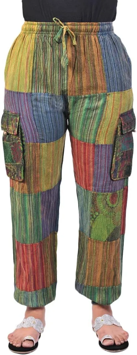 THE COLLECTION ROYAL Unisex Hippie Patchwork Bohemian Casual Rave Festival Harem Drawstring Boho Trouser Jogger Pants