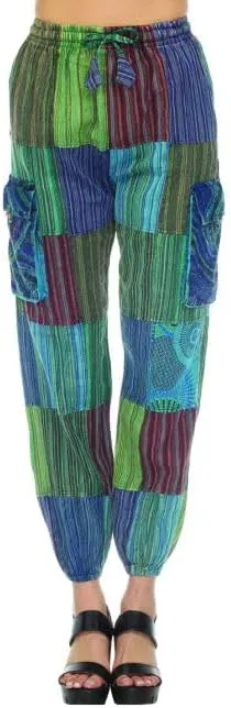 THE COLLECTION ROYAL Unisex Hippie Patchwork Bohemian Casual Rave Festival Harem Drawstring Boho Trouser Jogger Pants