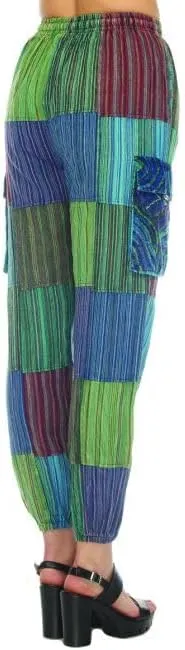 THE COLLECTION ROYAL Unisex Hippie Patchwork Bohemian Casual Rave Festival Harem Drawstring Boho Trouser Jogger Pants