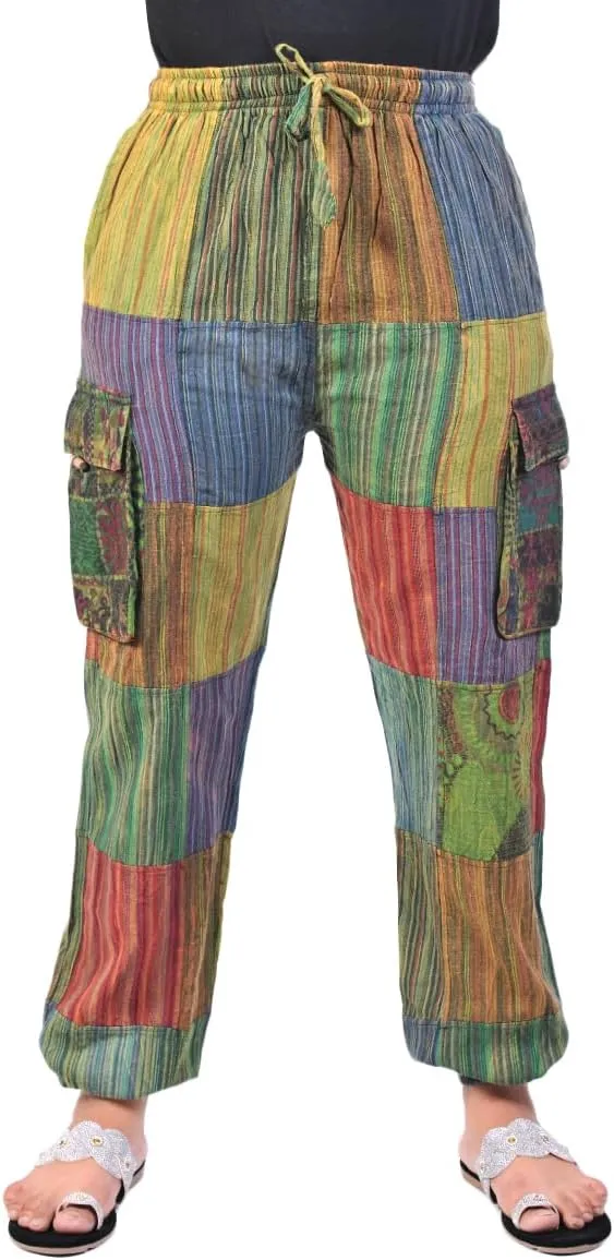 THE COLLECTION ROYAL Unisex Hippie Patchwork Bohemian Casual Rave Festival Harem Drawstring Boho Trouser Jogger Pants